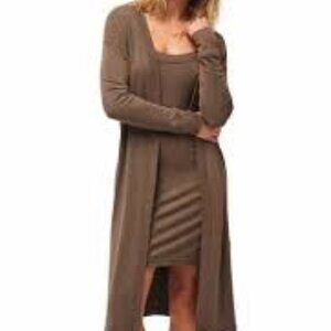 New Michael Stars Izzy longline open cardigan in Mocha, size Medium